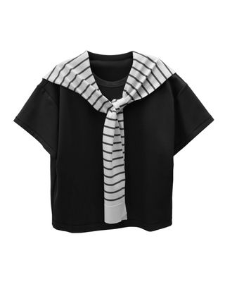 STRIPED SHAWL T-SHIRT - BLACK