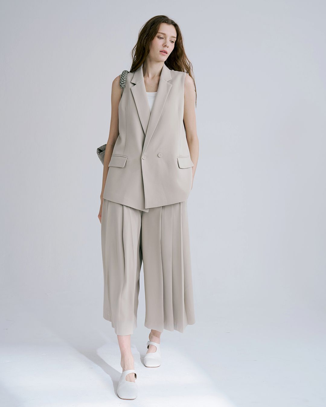 A-LINE PLEATED CULOTTES - CEMENT