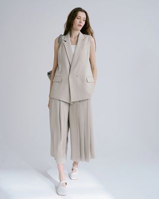 A-LINE PLEATED CULOTTES - CEMENT