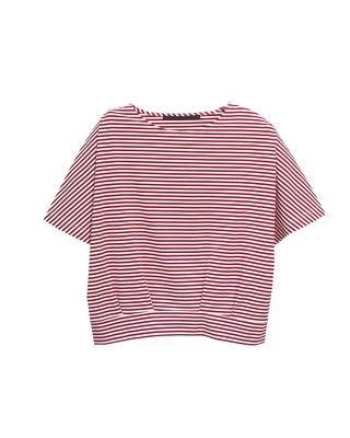 STRIPED BATWING T-SHIRT - SCARLET/ EGGSHELL