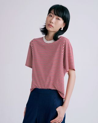 STRIPED T-SHIRT - SCARLET/ EGGSHELL