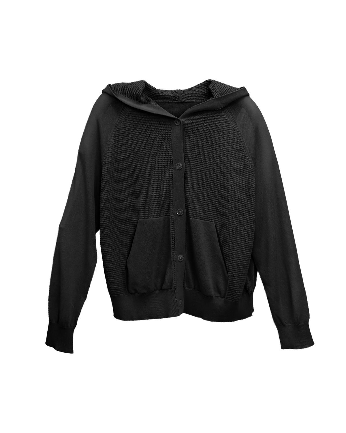 BUTTON FRONT HOODED TOP - BLACK