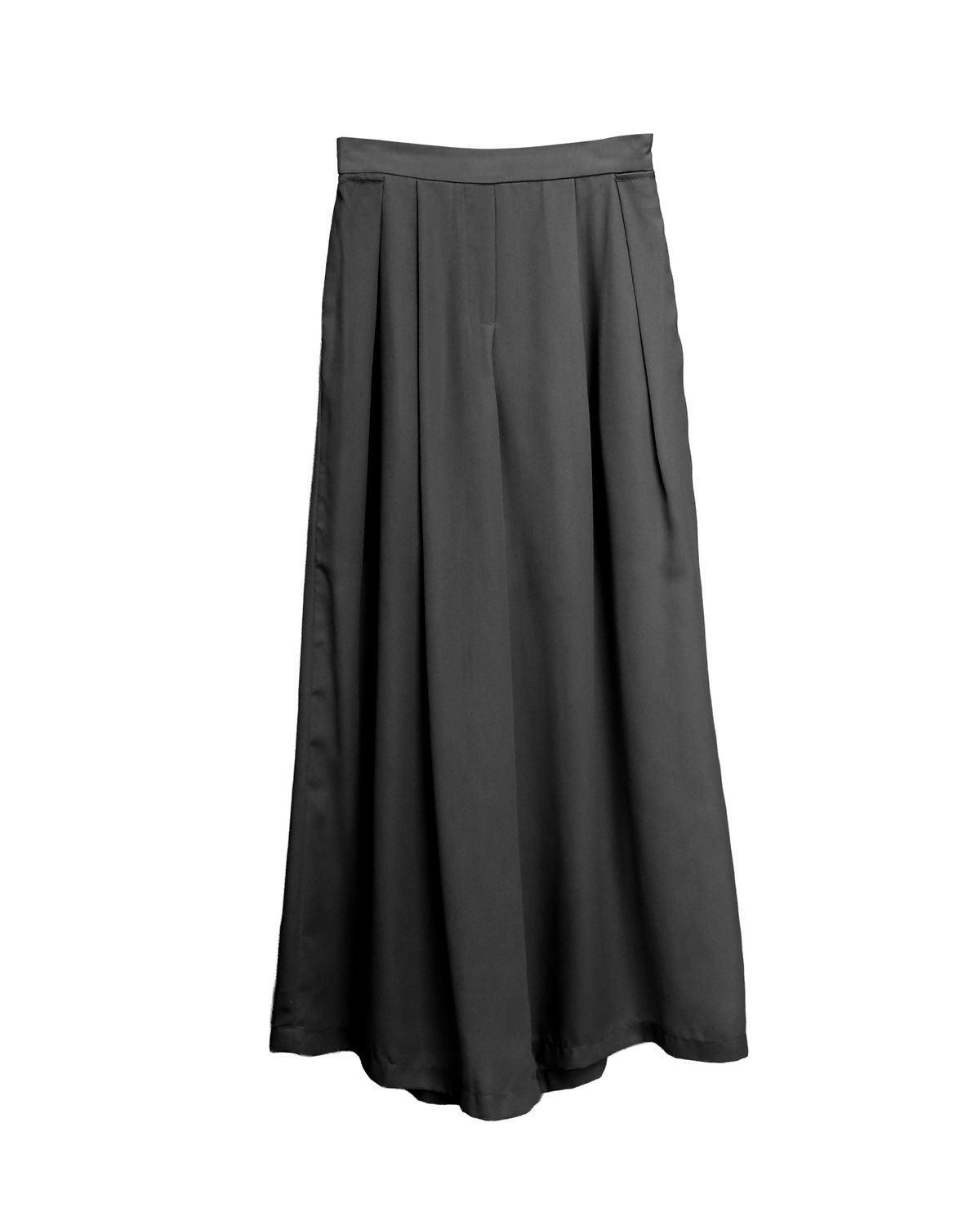 PLEATED WIDE LEG PANTS - BLACK