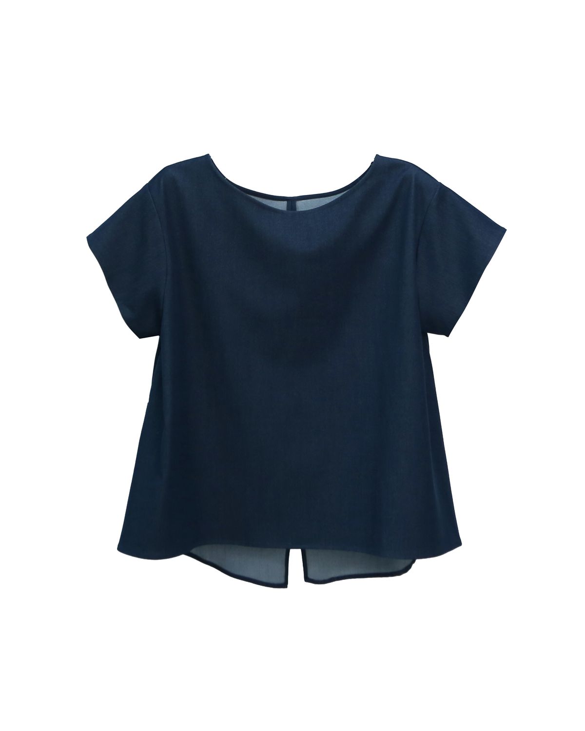 VISCOSE DENIM BACK SLIT TOP - DENIM