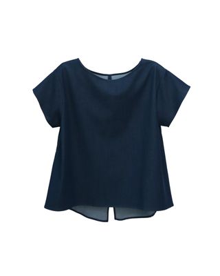 VISCOSE DENIM BACK SLIT TOP - DENIM