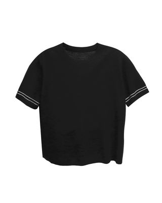 CONTRAST TRIM KNITTED TOP - BLACK/EGGSHELL