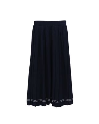 PLEATED KNITTED LONG SKIRT - NAVY/EGGSHELL