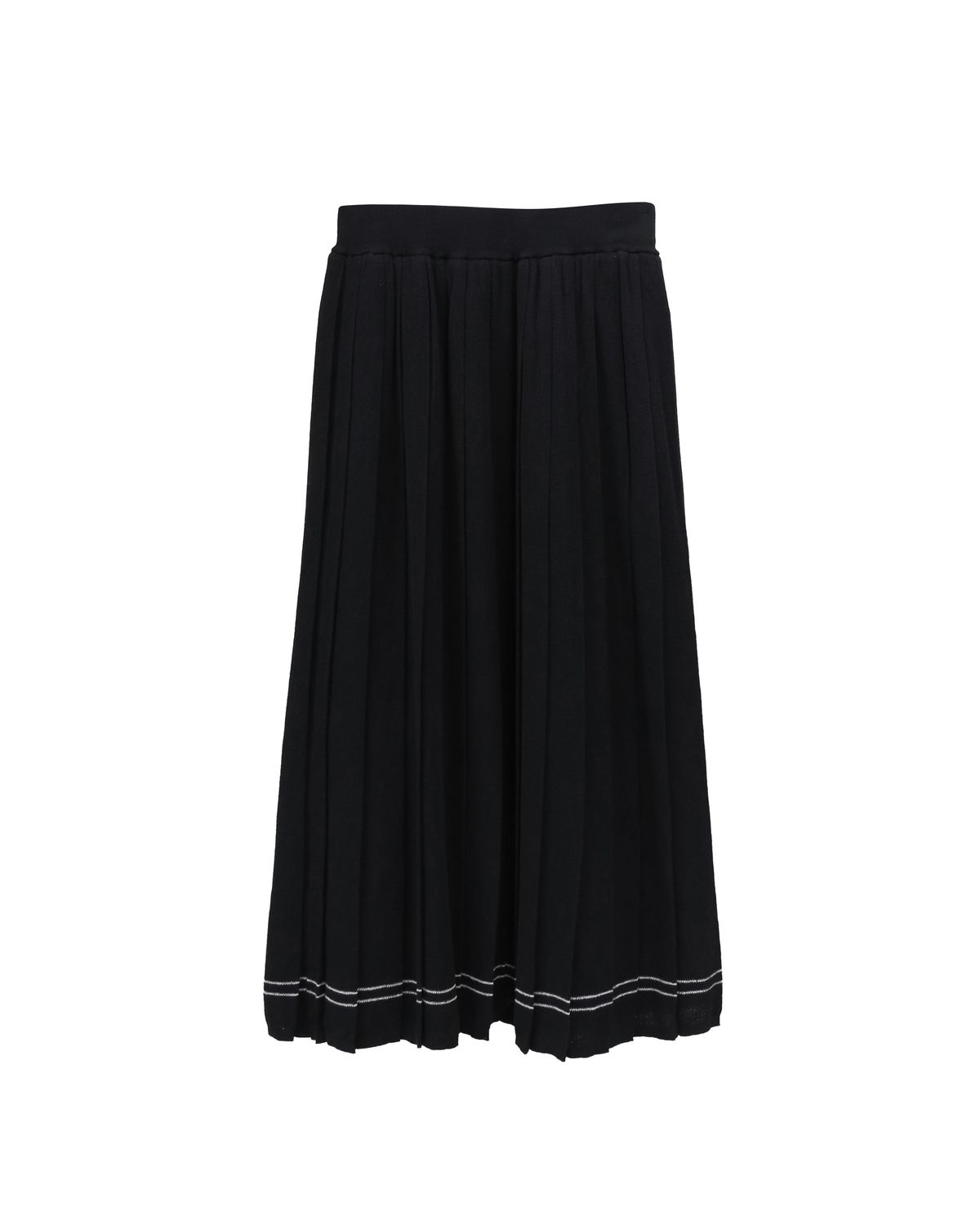 PLEATED KNITTED LONG SKIRT - BLACK/EGGSHELL