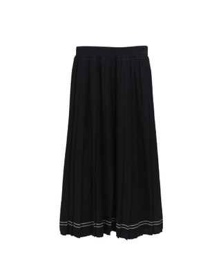 PLEATED KNITTED LONG SKIRT - BLACK/EGGSHELL