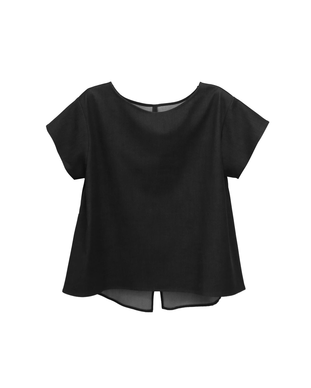 VISCOSE DENIM BACK SLIT TOP - BLACK