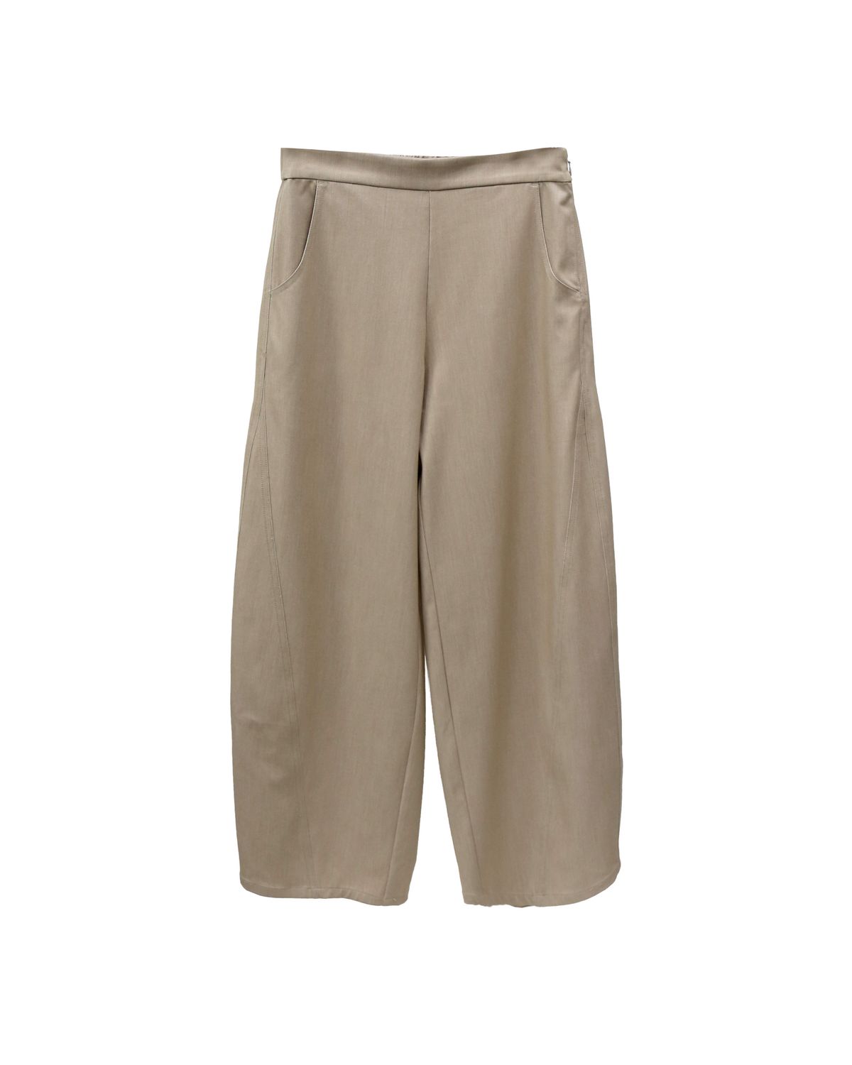 VISCOSE DENIM BARREL PANTS - BEIGE