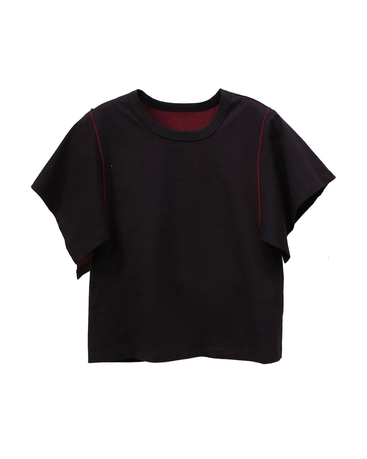 OPEN‑SEAM SLEEVE CREW NECK T‑SHIRT - RED BEAN/ SCARLET