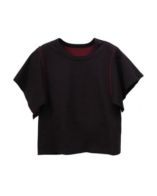 OPEN‑SEAM SLEEVE CREW NECK T‑SHIRT - RED BEAN/ SCARLET