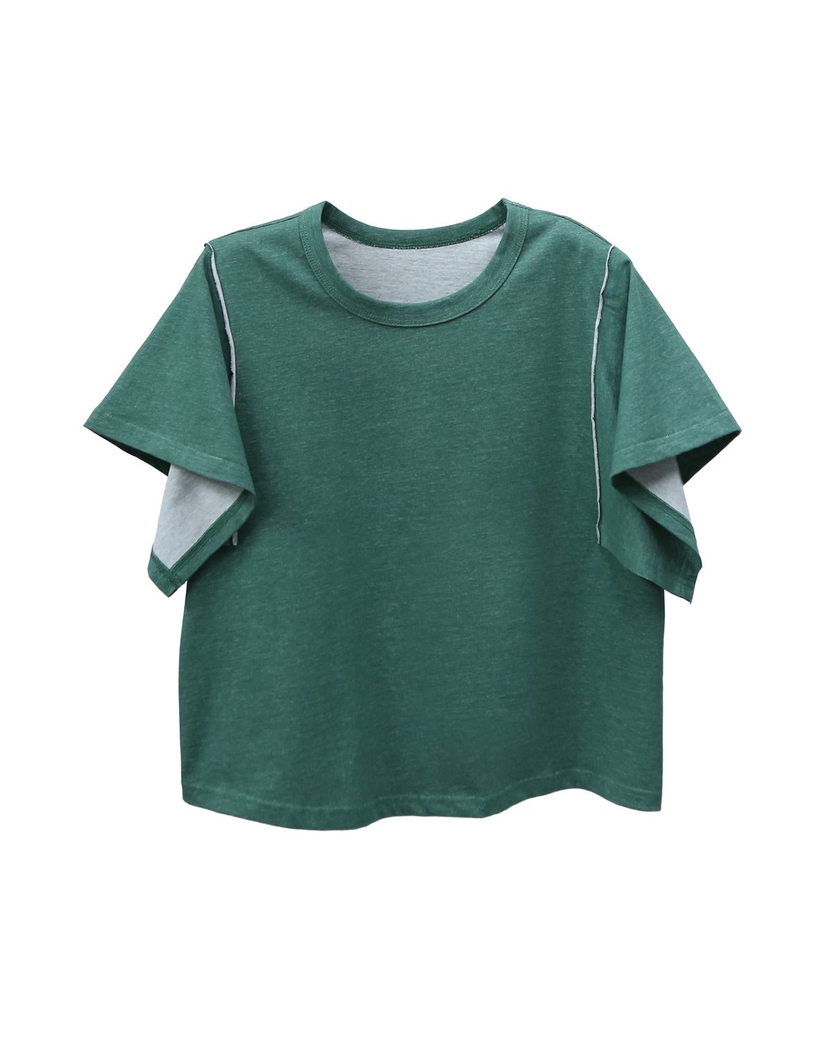 OPEN‑SEAM SLEEVE CREW NECK T‑SHIRT - FOREST/EGGSHELL