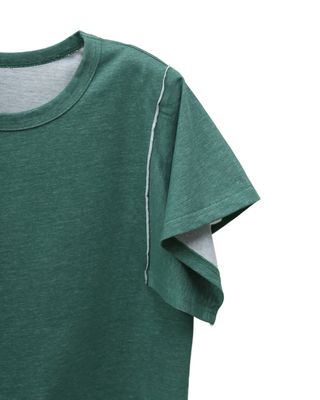OPEN‑SEAM SLEEVE CREW NECK T‑SHIRT - FOREST/EGGSHELL
