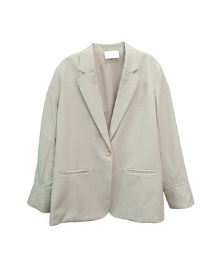 STRIPED CUFF BLAZER - PEBBLE
