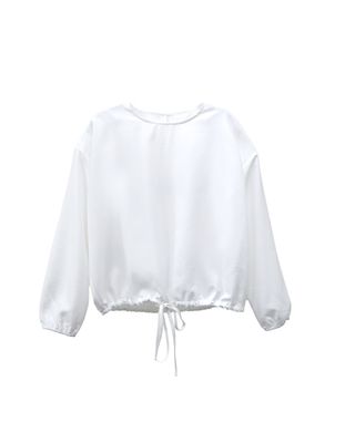 DRAWSTRING HEM CROPPED TOP - EGGSHELL