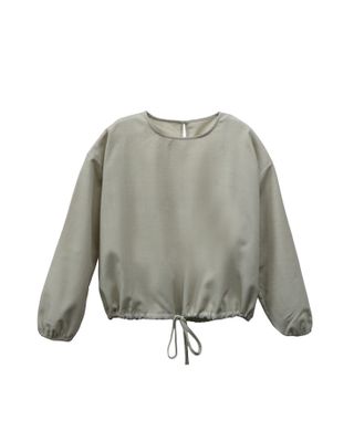 DRAWSTRING HEM CROPPED TOP - PEBBLE