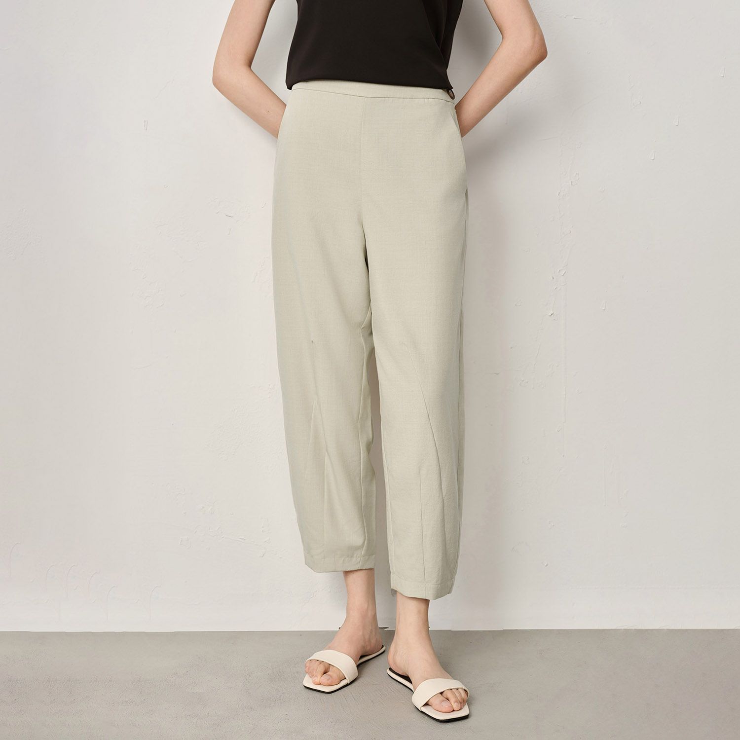BUTTON DETAILED BALLOON PANTS - PEBBLE