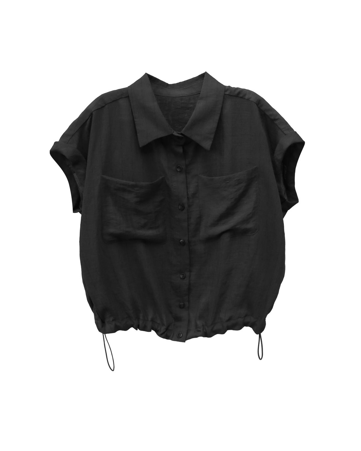 STRIPED DRAWSTRING SHIRT - BLACK