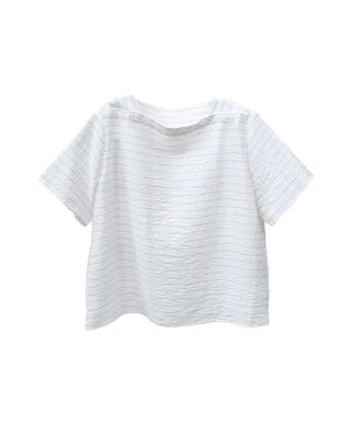 STRIPED SQUARE NECK TOP - EGGSHELL