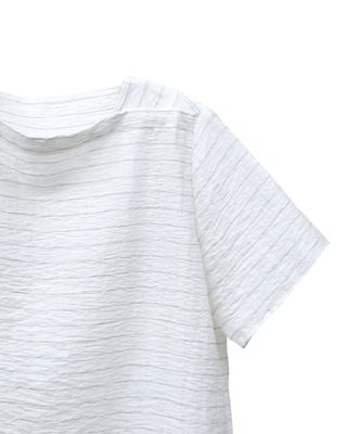 STRIPED SQUARE NECK TOP - EGGSHELL