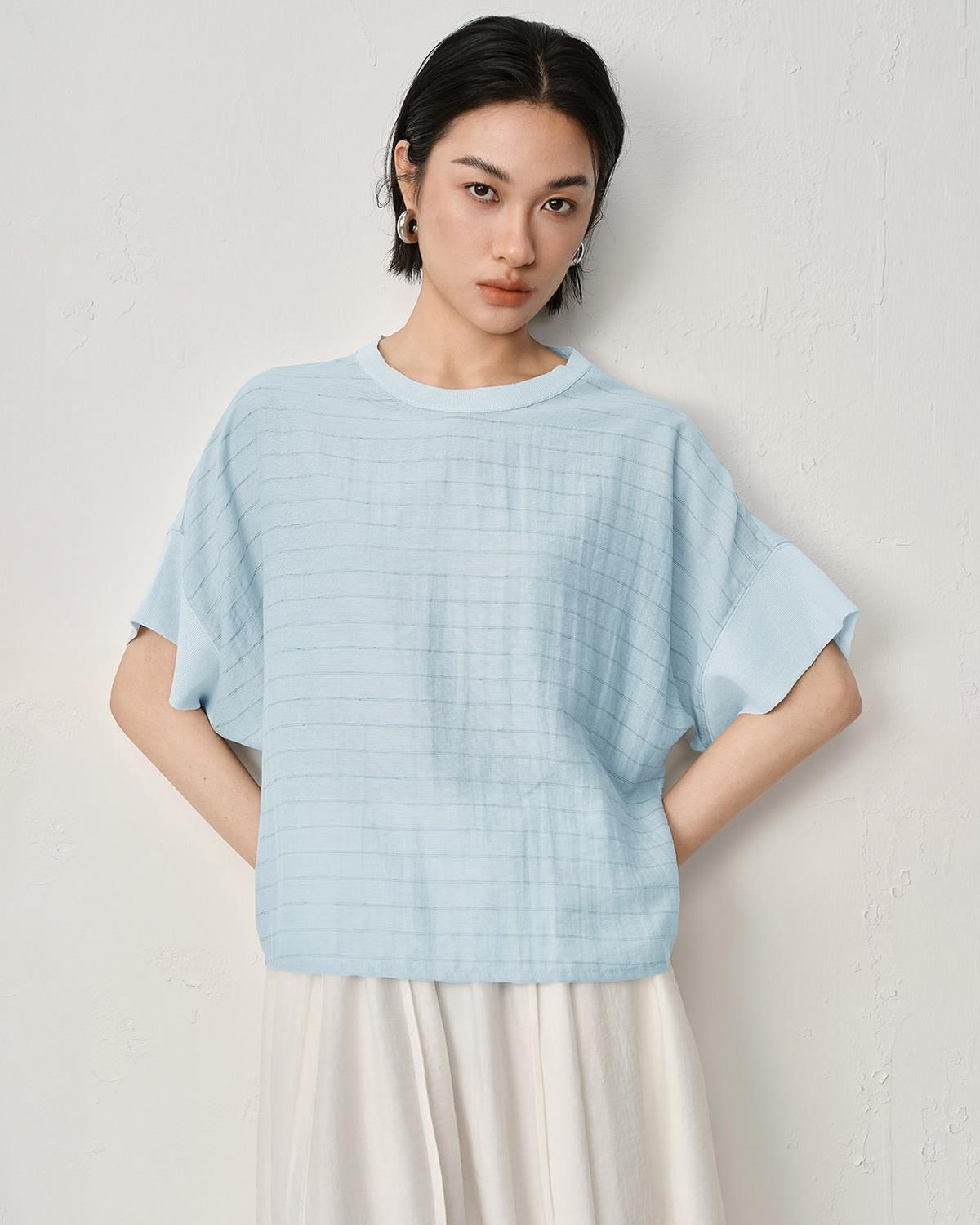 STRIPED LOOSE FIT T-SHIRT - AQUA