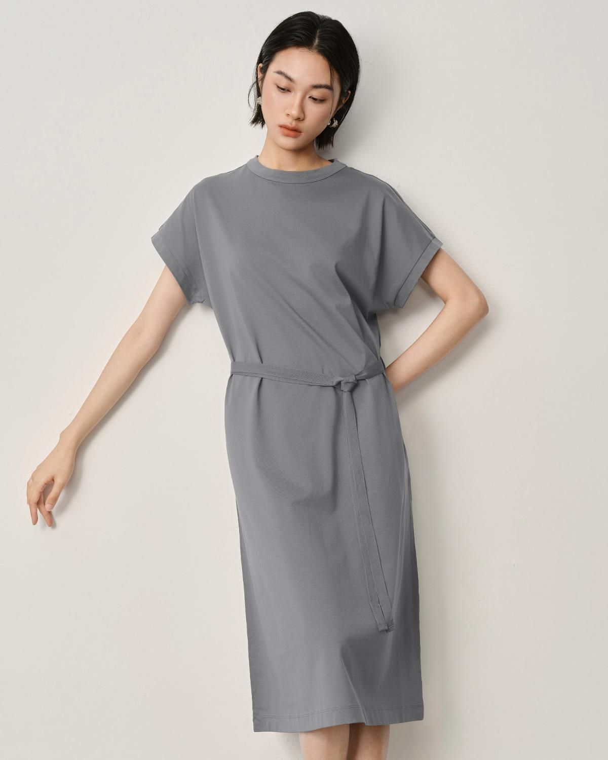 BELT DETAILED T-SHIRT DRESS - REED