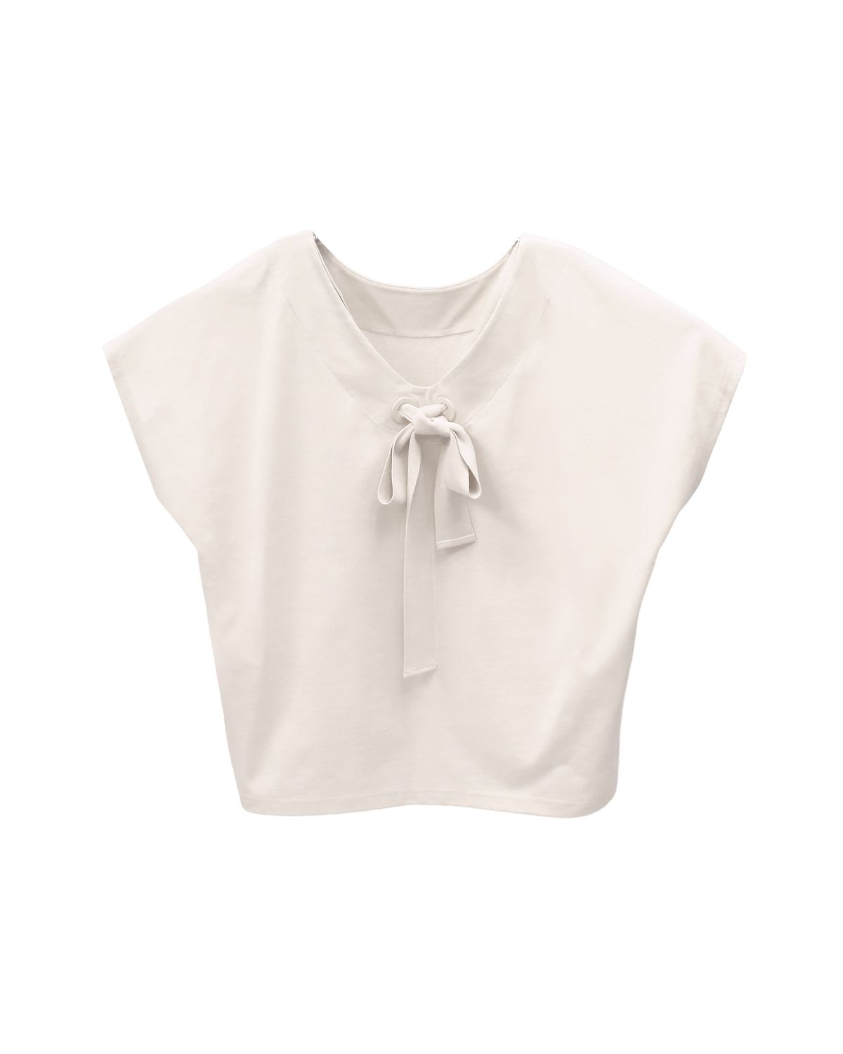 RIBBON DETAILED T-SHIRT - ALMOND