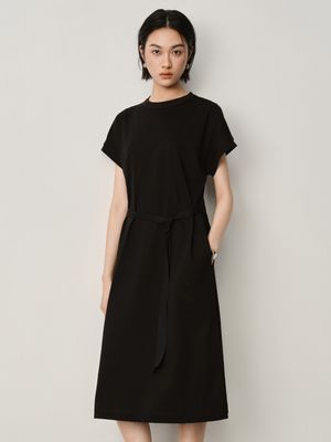 BELT DETAILED T-SHIRT DRESS - BLACK