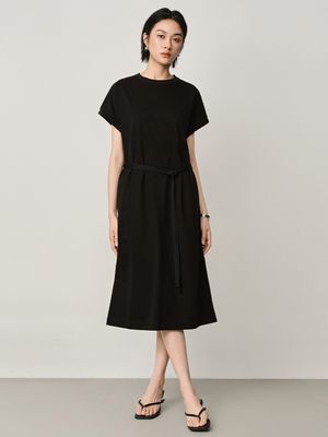 BELT DETAILED T-SHIRT DRESS - BLACK