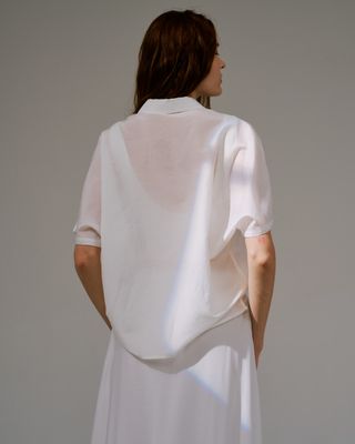 SILK-COTTON LAWN BLEND BAT SLEEVES SHIRT - EGGSHELL