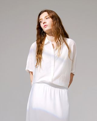 SILK-COTTON LAWN BLEND BAT SLEEVES SHIRT - EGGSHELL