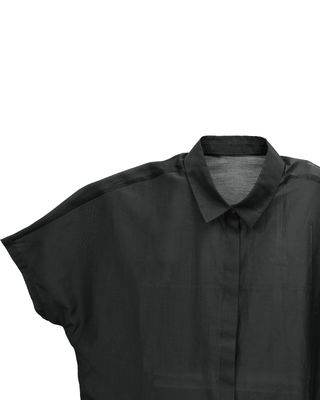 SILK-COTTON LAWN BLEND BAT SLEEVES SHIRT - BLACK