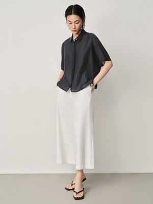 SILK-COTTON LAWN BLEND BAT SLEEVES SHIRT - BLACK