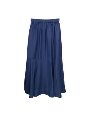 SILK-COTTON LAWN FLARE PANELLED A-LINE MAXI SKIRT - EBONY