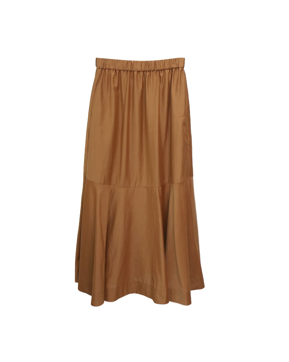 SILK-COTTON LAWN FLARE PANELLED A-LINE MAXI SKIRT - GINGER