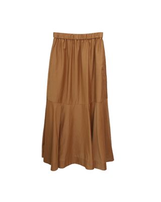 SILK-COTTON LAWN FLARE PANELLED A-LINE MAXI SKIRT - GINGER
