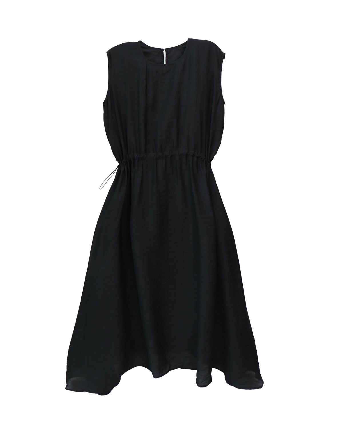 DRAWSTRING MIDI DRESS - BLACK