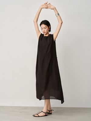 DRAWSTRING MIDI DRESS - BLACK