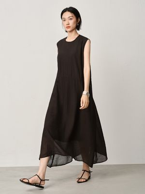 DRAWSTRING MIDI DRESS - BLACK