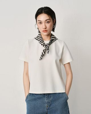 PRINTED SCARF T-SHIRT - EGGSHELL/ (EGGSHELL/ BLACK)