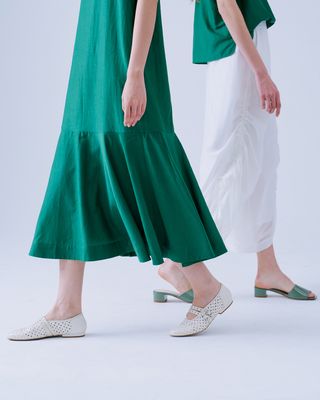 FLARE PANELLED A-LINE MAXI DRESS - EMERALD