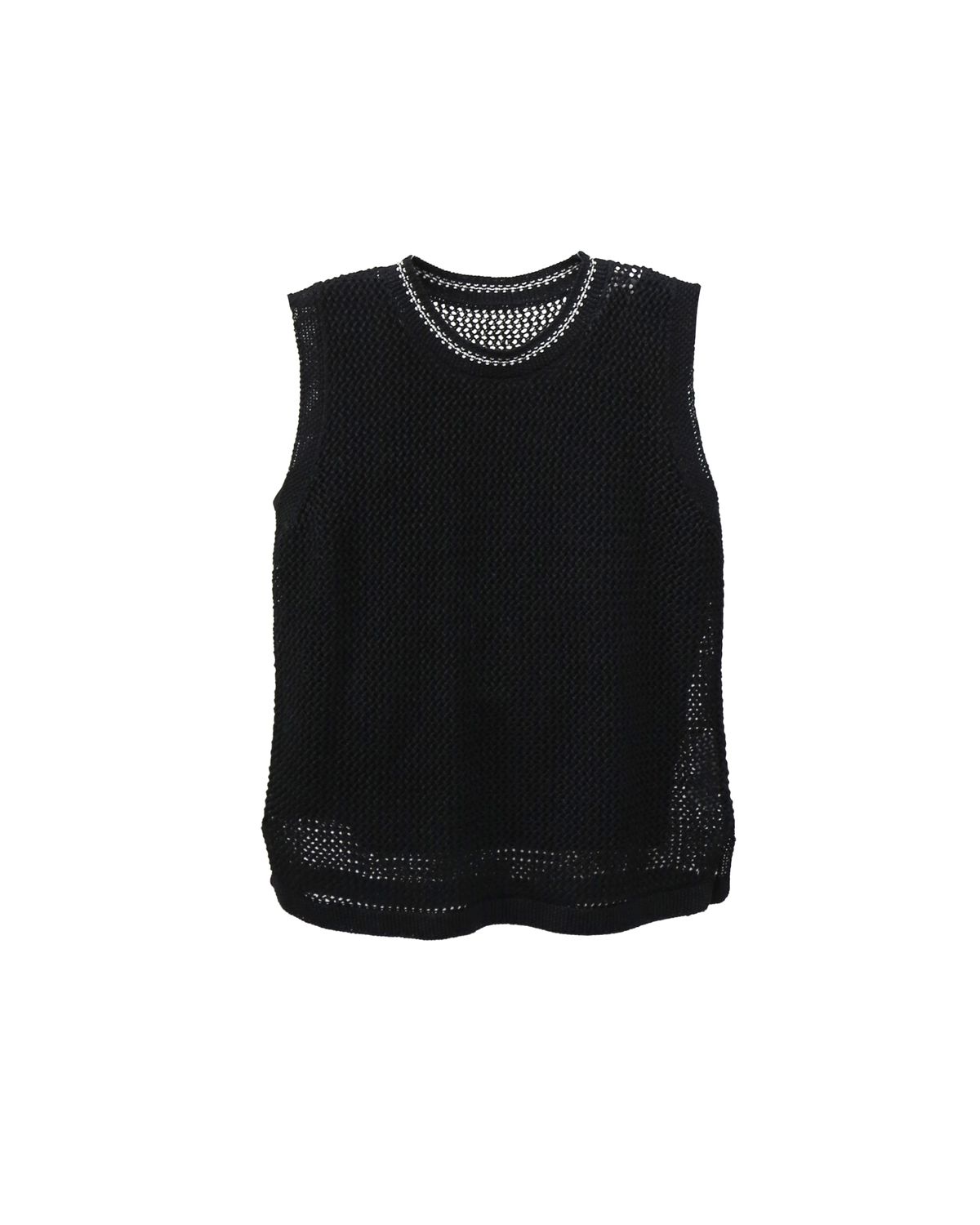 LINEN BLEND KNITTED VEST - BLACK/ CREAM