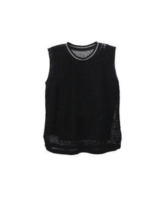 LINEN BLEND KNITTED VEST - BLACK/ CREAM