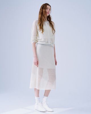 CROCHET OPEN WORK MIDI SKIRT - CREAM/ BLACK