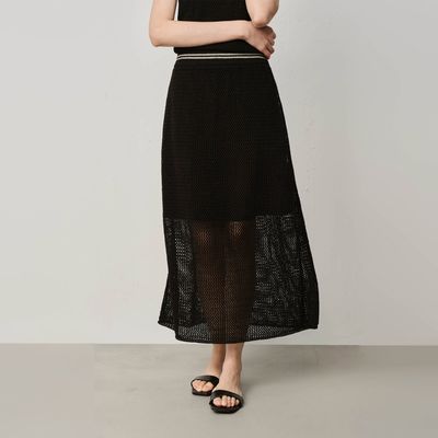 CROCHET OPEN WORK MIDI SKIRT - BLACK/ CREAM