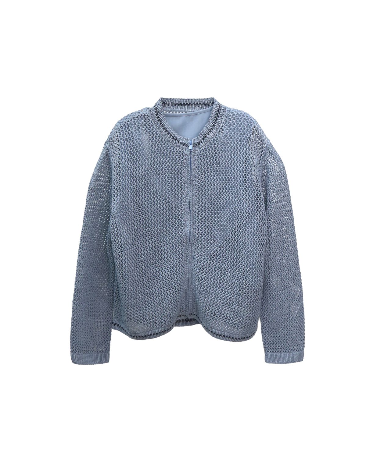 ZIPPED FRONT KNITTED TOP - SKY/ NAVY