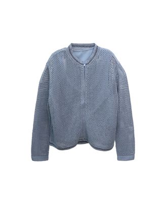 ZIPPED FRONT KNITTED TOP - SKY/ NAVY