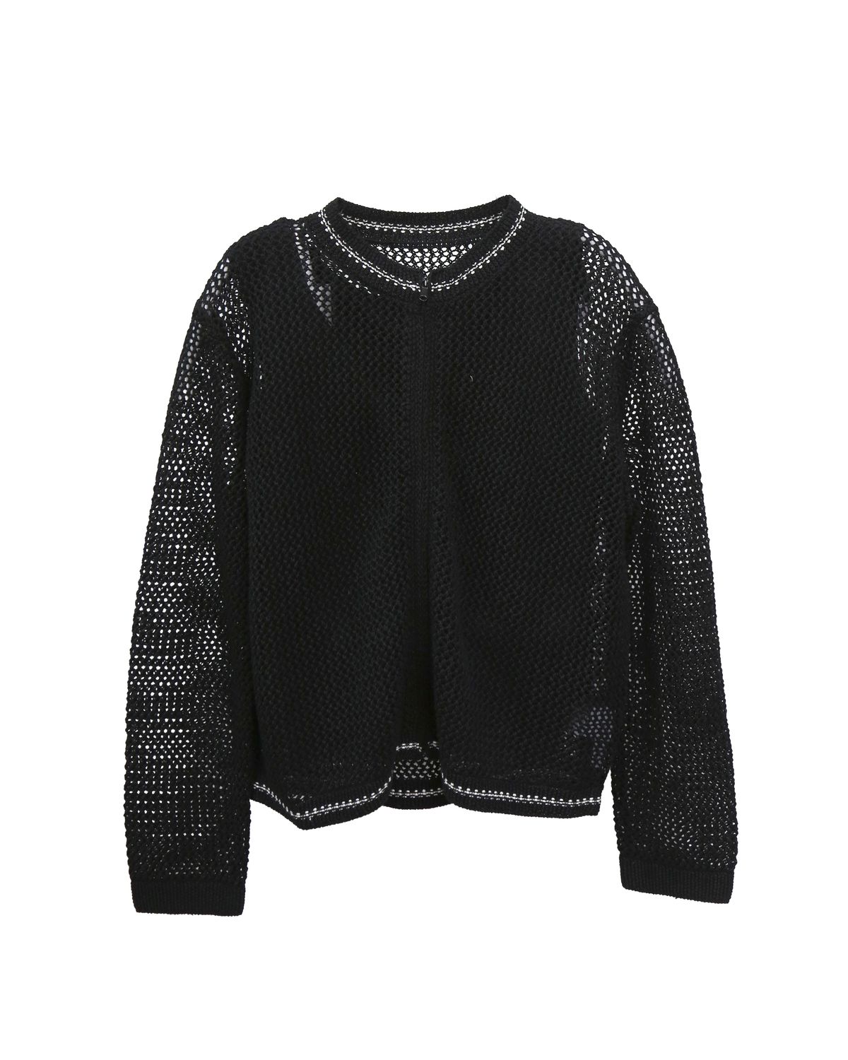 ZIPPED FRONT KNITTED TOP - BLACK/ CREAM